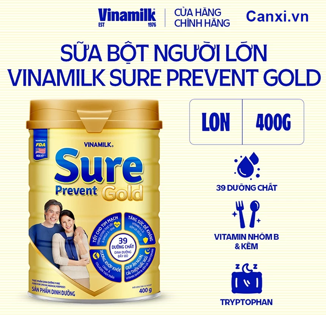 Sữa bột cho người lớn tuổi Vinamilk Sure Prevent Gold Hộp thiếc 400g