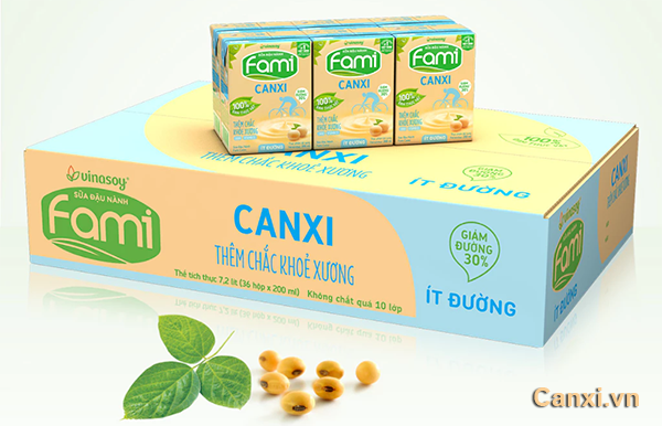 Thùng sữa đậu nành Fami Canxi ít đường (36 hộp x 200ml)