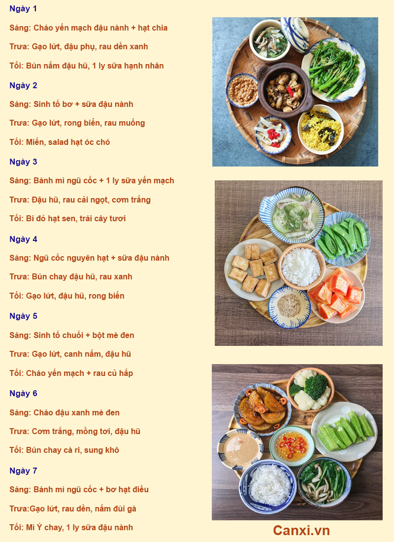 Thực đơn 7 ngày giàu canxi cho người ăn chay