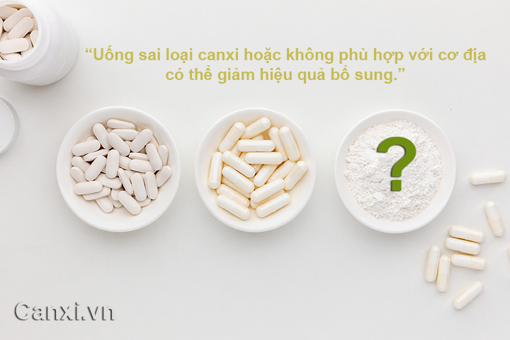 Uống sai loại canxi hoặc không phù hợp với cơ địa có thể giảm hiệu quả bổ sung.